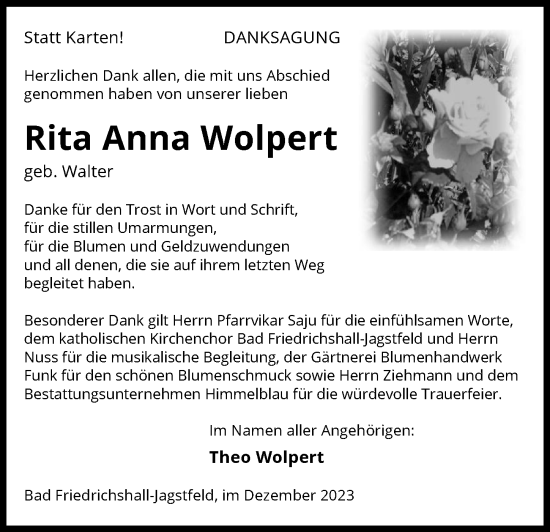 Traueranzeige von Rita Anna Wolpert von GESAMT