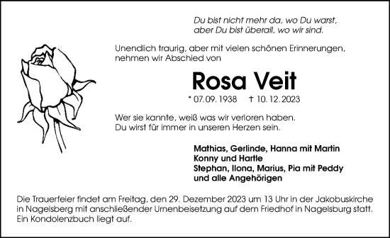 Traueranzeige von Rosa Veit von GESAMT