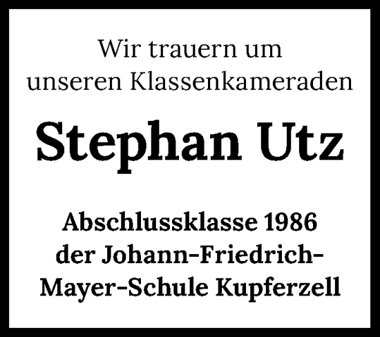 Traueranzeige von Stephan Utz von GESAMT