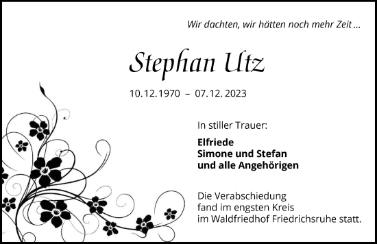 Traueranzeige von Stephan Utz von GESAMT