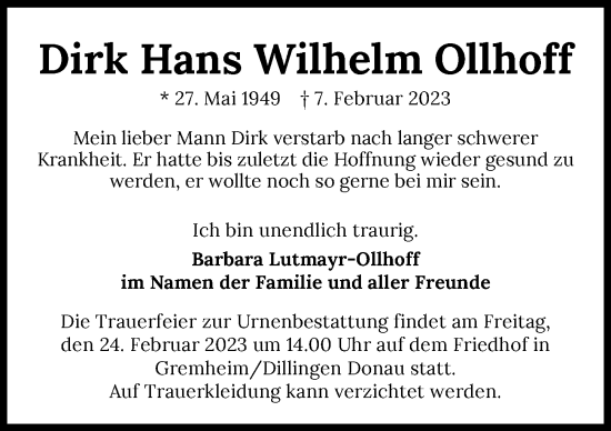 Traueranzeige von Dirk Hans Wilhelm Offhoff von GESAMT