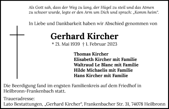 Traueranzeige von Gerhard Kircher von GESAMT