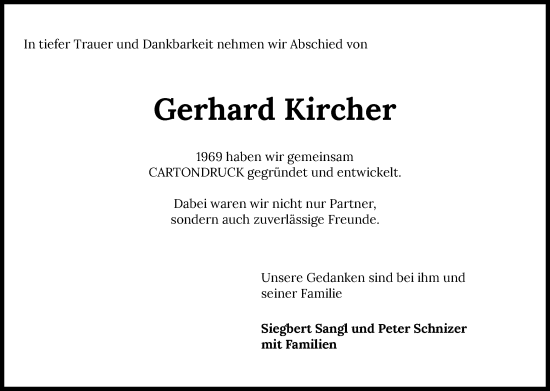 Traueranzeige von Gerhard Kircher von GESAMT