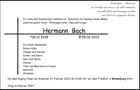 Traueranzeige von Hermann Bach von GESAMT