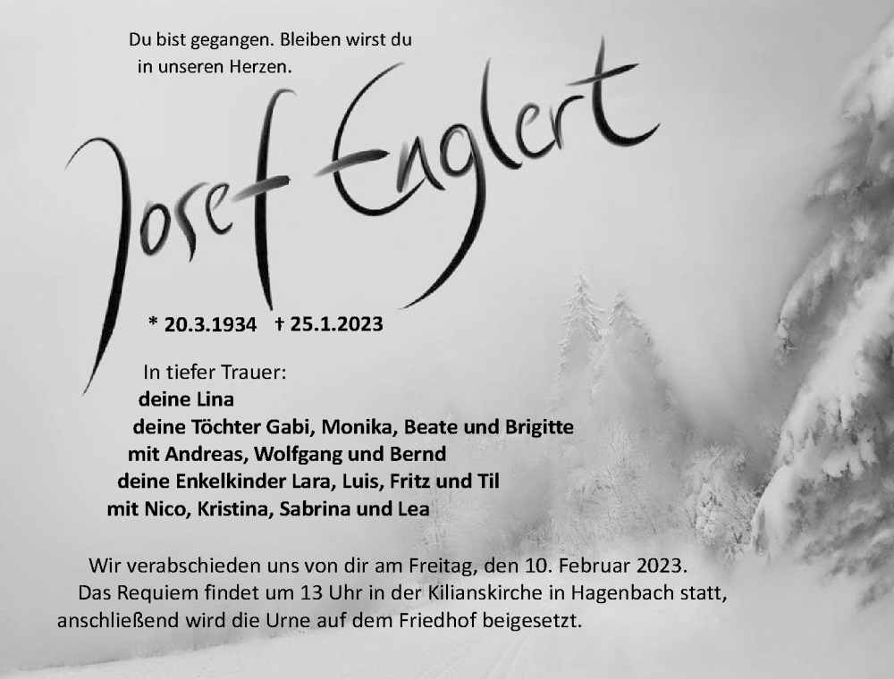  Traueranzeige für Josef Englert vom 04.02.2023 aus GESAMT