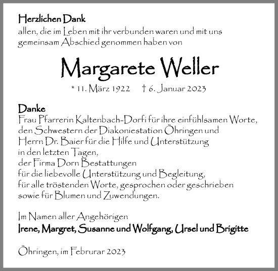 Traueranzeige von Margarete Weller von GESAMT