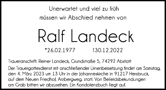 Traueranzeige von Ralf Landeck von GESAMT