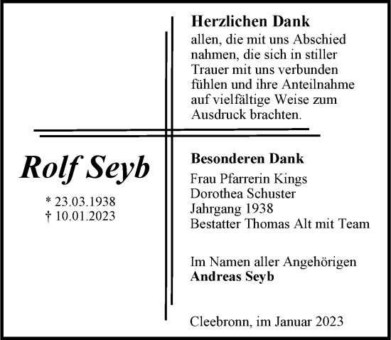 Traueranzeige von Rolf Seyb von GESAMT