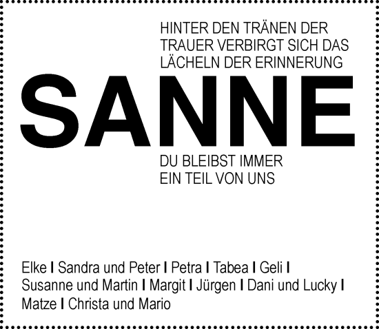 Traueranzeige von Sanne  von GESAMT