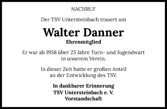 Traueranzeige von Walter Danner von GESAMT