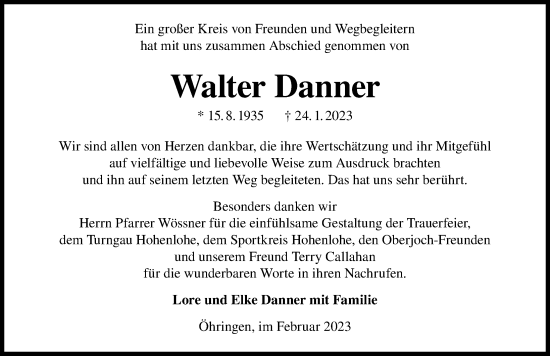 Traueranzeige von Walter Danner von GESAMT