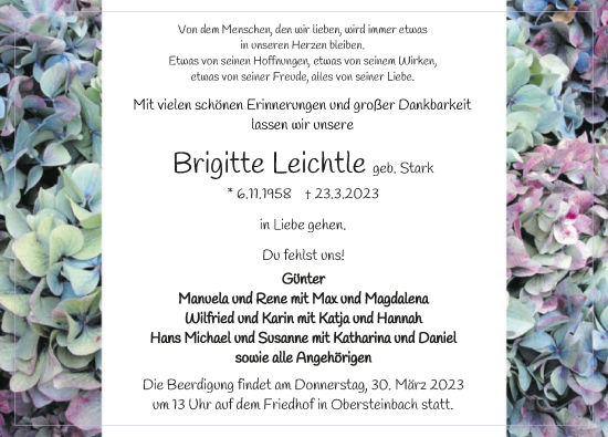 Traueranzeige von Brigitte Leichtle von GESAMT