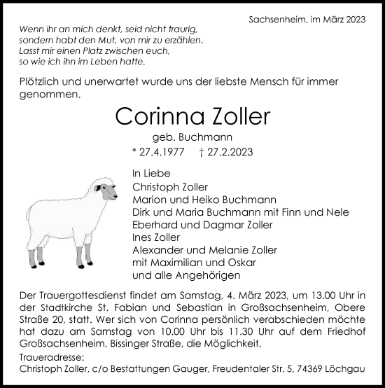 Traueranzeige von Corinna Zoller von GESAMT