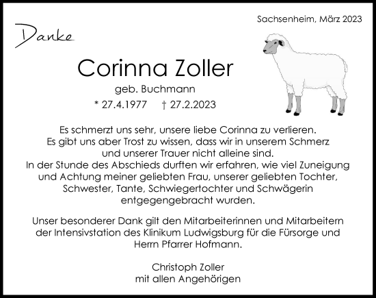 Traueranzeige von Corinna Zoller von GESAMT