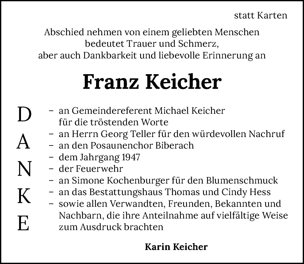  Traueranzeige für Franz Keicher vom 23.03.2023 aus GESAMT