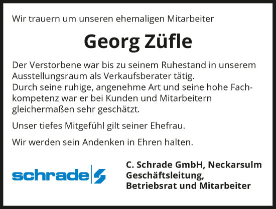 Traueranzeige von Georg Züfle von GESAMT