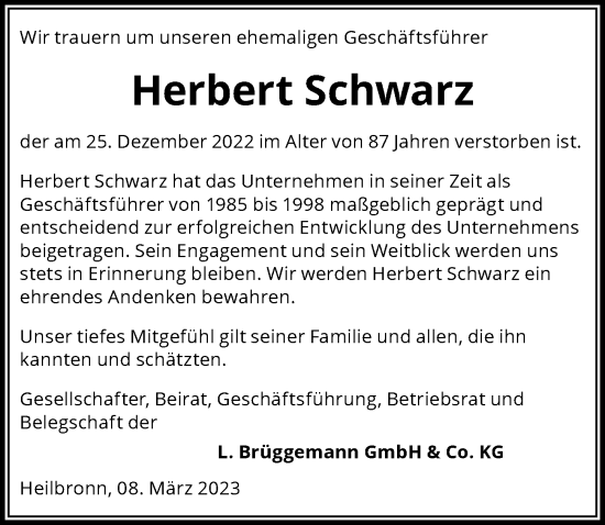 Traueranzeige von Herbert Schwarz von GESAMT