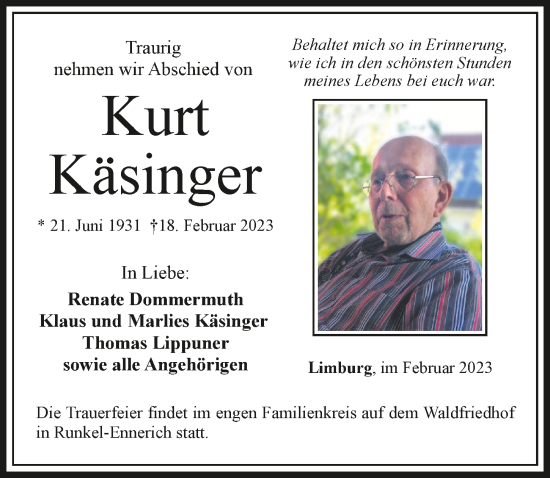 Traueranzeige von Kurt Käsinger von GESAMT