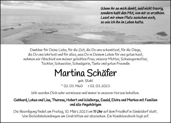 Traueranzeige von Martina Schäfer von GESAMT