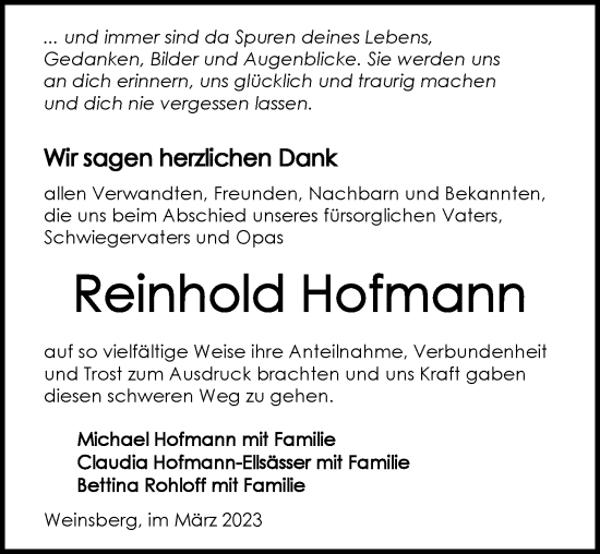 Traueranzeige von Reinhold Hofmann von GESAMT