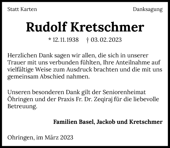 Traueranzeige von Rudolf Kretschmer von GESAMT