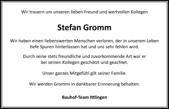 Traueranzeige von Stefan Gromm von GESAMT