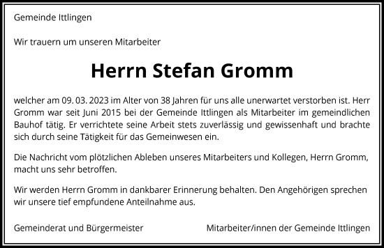 Traueranzeige von Stefan Gromm von GESAMT