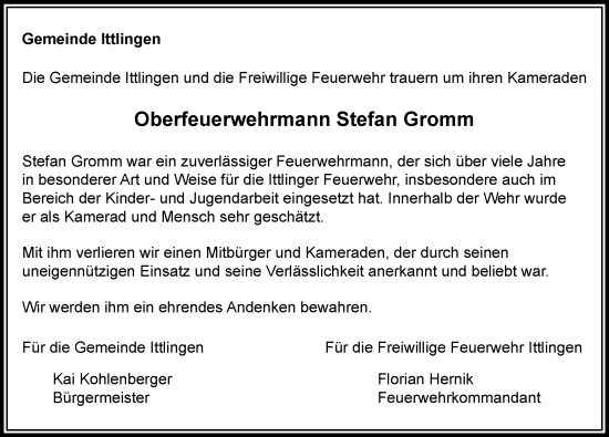 Traueranzeige von Stefan Gromm von GESAMT