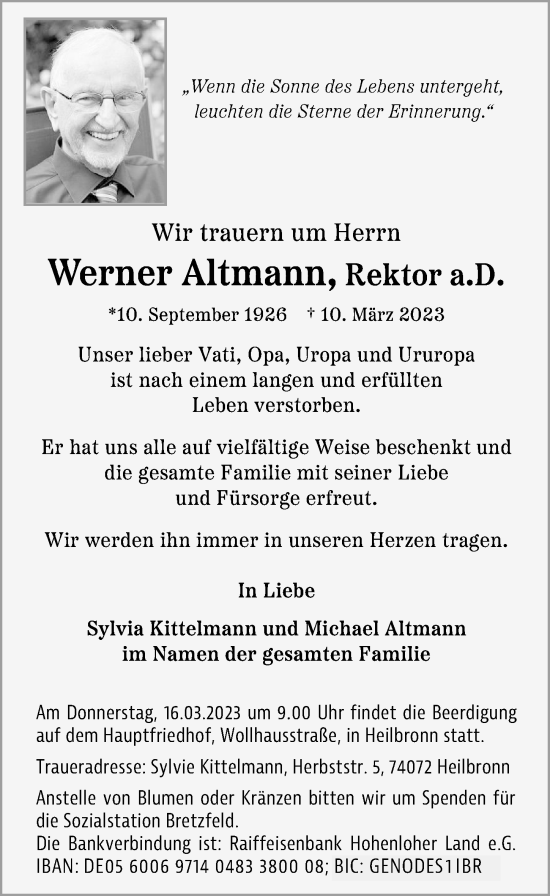 Traueranzeige von Werner Altmann von GESAMT