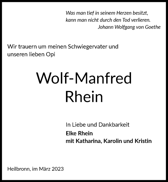 Traueranzeige von Wolf-Manfred Rhein von GESAMT