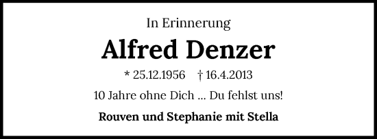 Traueranzeige von Alfred Denzer von GESAMT