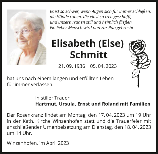 Traueranzeige von Elisabeth Schmitt von GESAMT