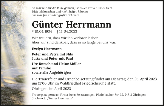 Traueranzeige von Günter Herrmann von GESAMT