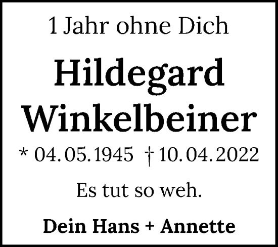 Traueranzeige von Hildegard Winkelbeiner von GESAMT