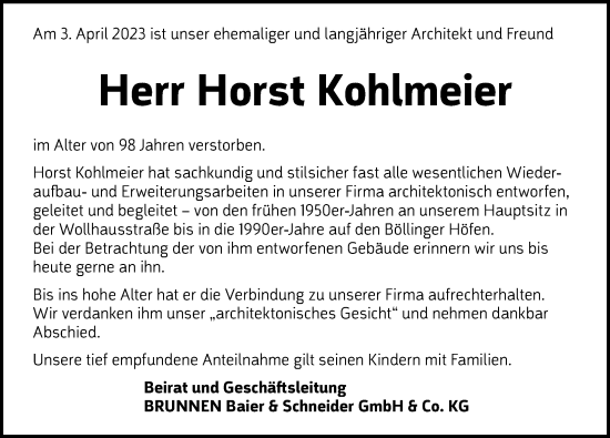 Traueranzeige von Horst Kohlmeier von GESAMT