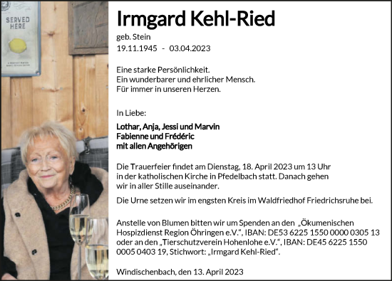 Traueranzeige von Irmgard Kehl-Ried von GESAMT
