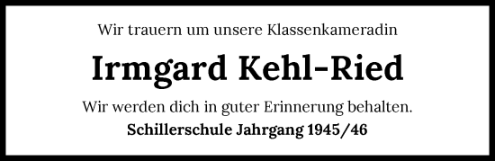 Traueranzeige von Irmgard Kehl-Ried von GESAMT