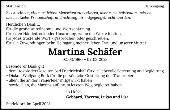 Traueranzeige von Martina Schäfer von GESAMT