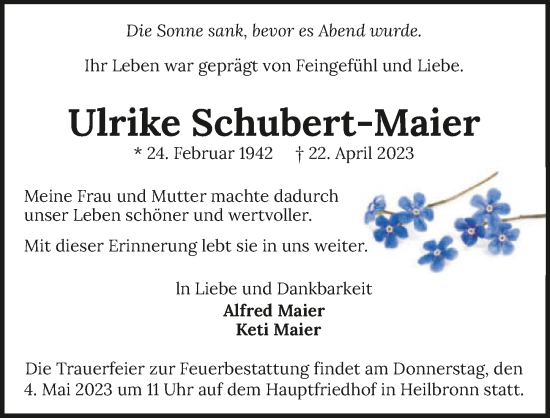 Traueranzeige von Ulrike Schubert-Maier von GESAMT