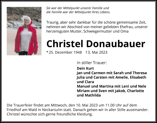 Traueranzeige von Christel Donaubauer von GESAMT