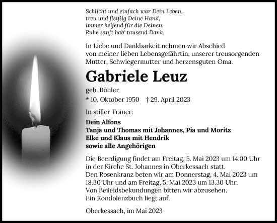 Traueranzeige von Gabriele Leuz von GESAMT