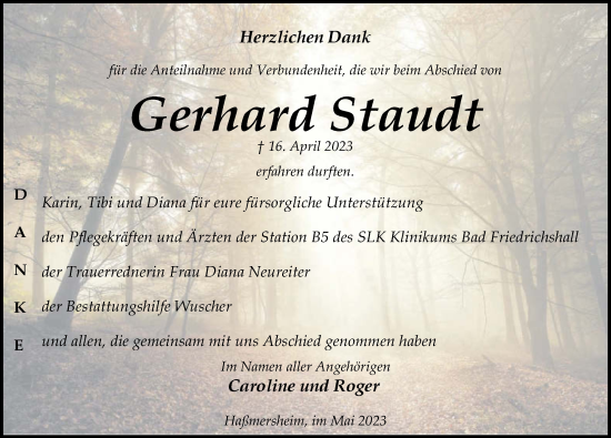 Traueranzeige von Gerhard Staudt von GESAMT