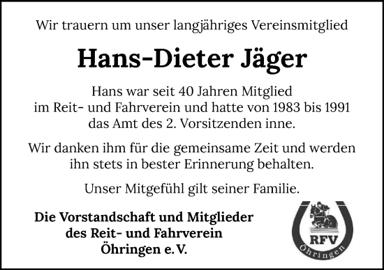 Traueranzeige von Hans-Dieter Jäger von GESAMT