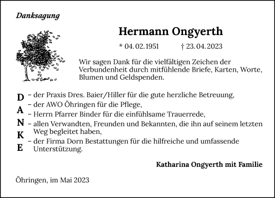 Traueranzeige von Hermann Ongyerth von GESAMT