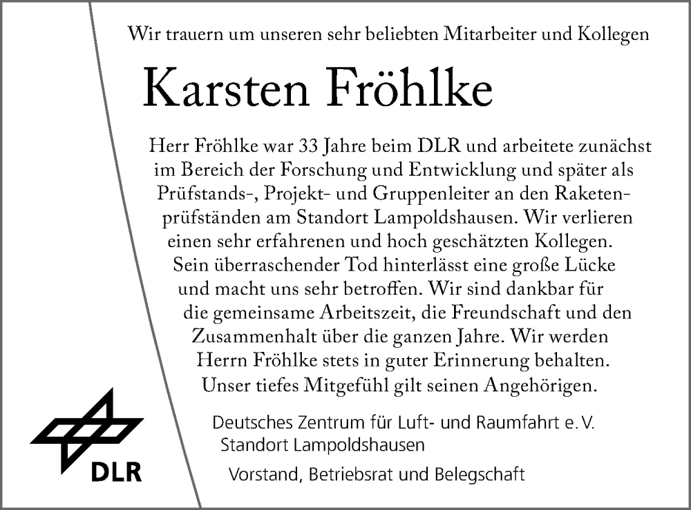  Traueranzeige für Karsten Fröhlke vom 03.05.2023 aus GESAMT