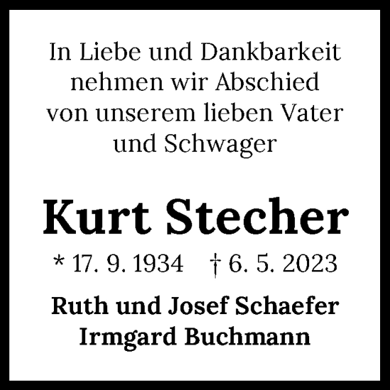 Traueranzeige von Kurt Stecher von GESAMT