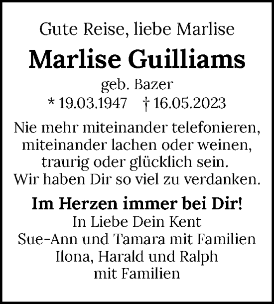 Traueranzeige von Marlise Guilliams von GESAMT