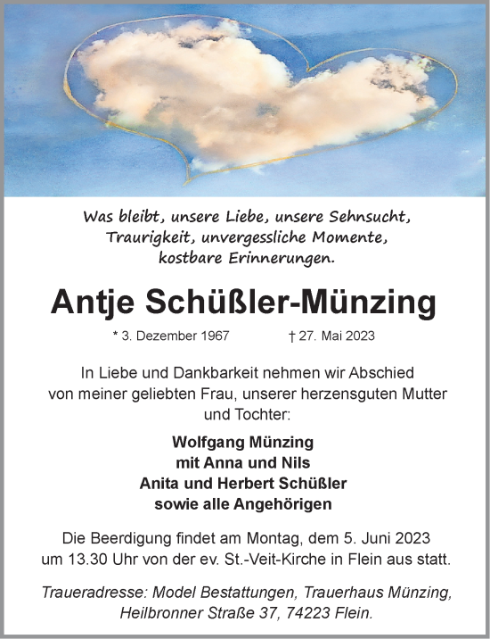 Traueranzeige von Antje Schüßler-Münzing von Heilbronner Stimme