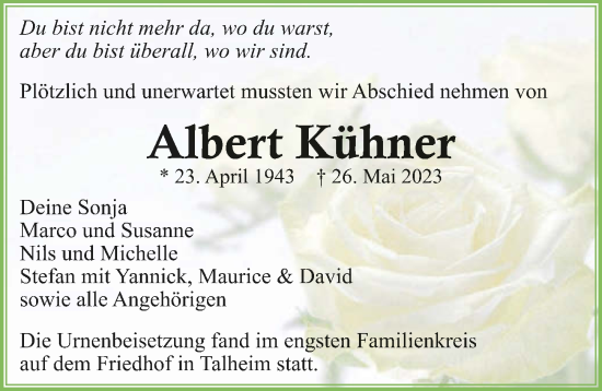 Traueranzeige von Albert Kühner von GESAMT