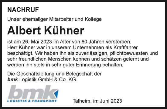 Traueranzeige von Albert Kühner von GESAMT